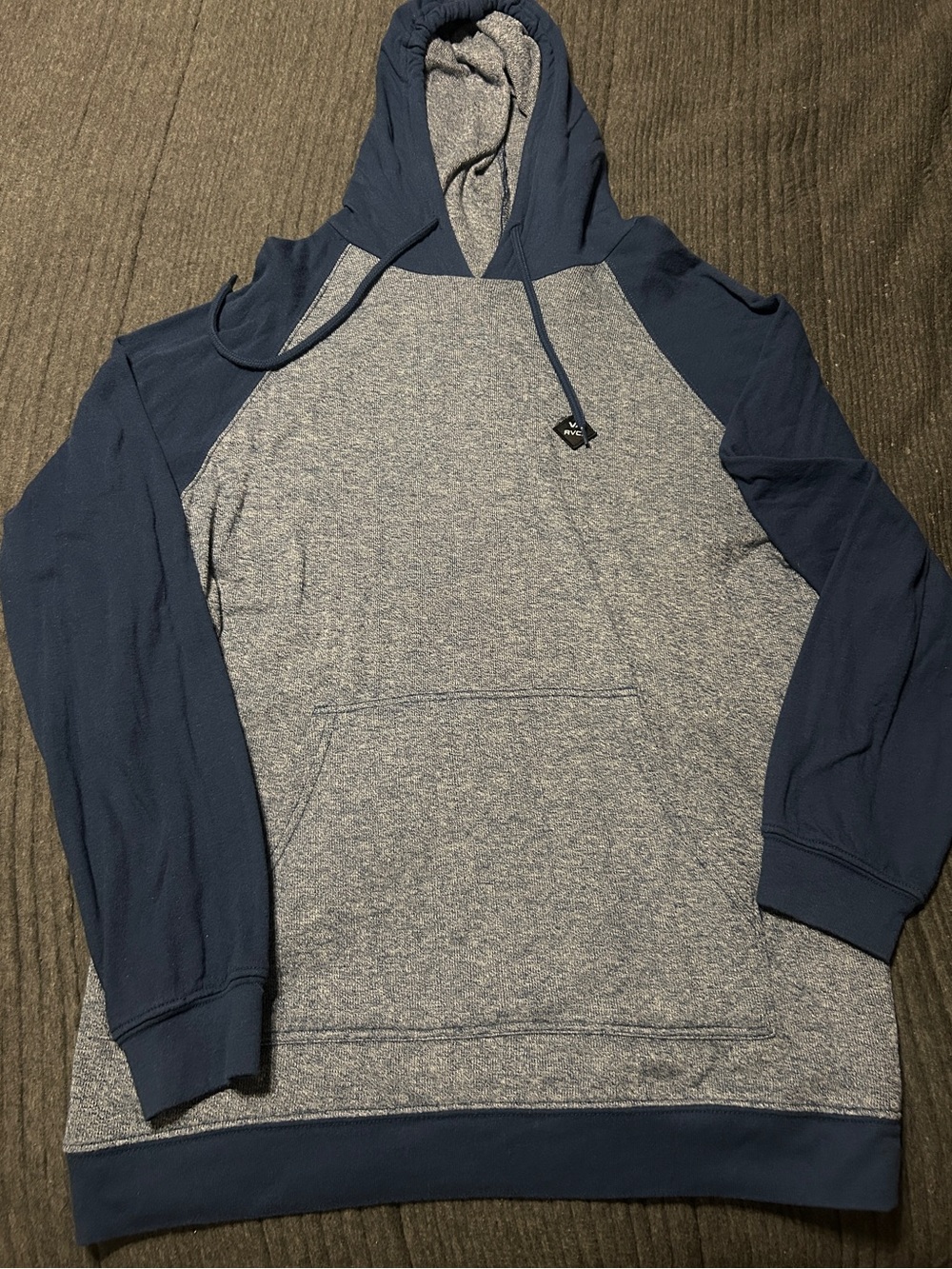 RVCA Men's Navy and Heather Gray Raglan Hoodie